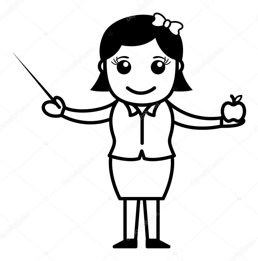 Teacher with Stick and Apple - Cartoon Character — Stock Vector ...