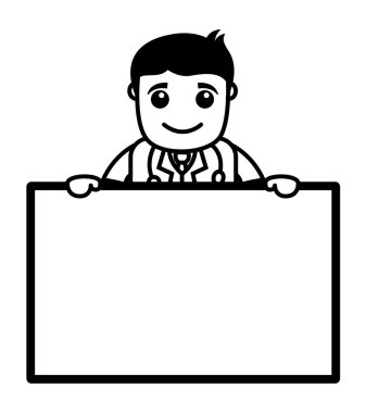 reklam banner - ofis çizgi film karakterleri ile doktor