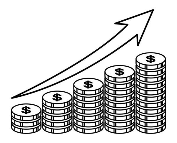 Mostrando oro y dinero aumentando con una flecha elevadora — Vector de stock