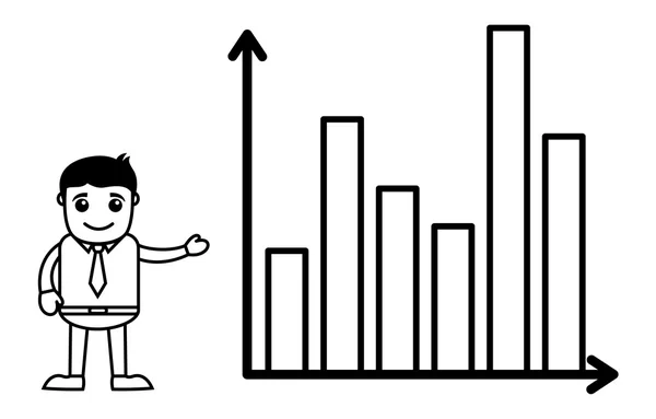 Homme debout avec graphique statistique - Business Cartoon personnage vecteur — Image vectorielle