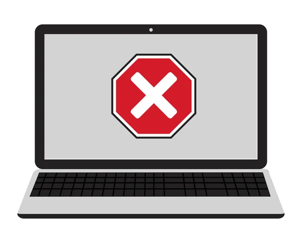 Laptop Stop Sign - Concetto di errore vettoriale — Vettoriale Stock