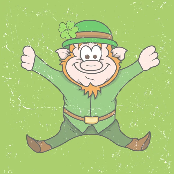 Grappige gelukkig Leprechaun - Grunge Overlay — Stockvector