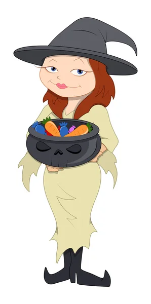 Cartoon Lady in Halloween kostuum Witch — Stockvector