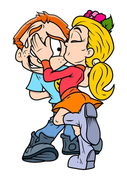 年轻的女孩和她的男友接吻 — 图库矢量图片