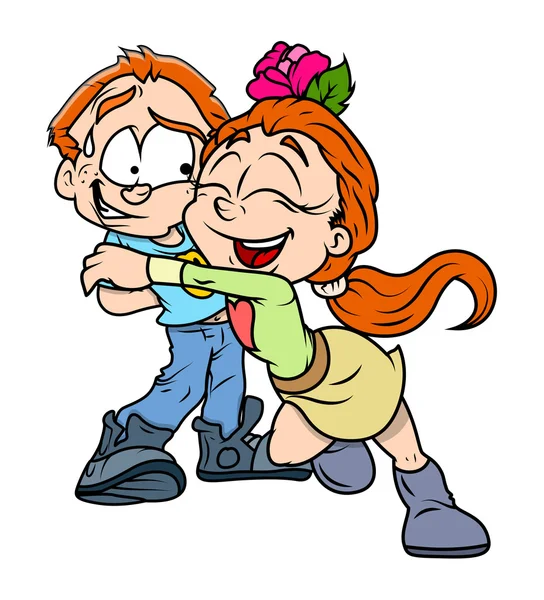 Cartoon Funny Girl Hugging to Her Boyfriend — Stock Vector