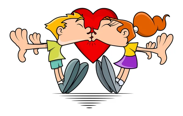Funny Cartoon Couple Kissing — Stock Vector