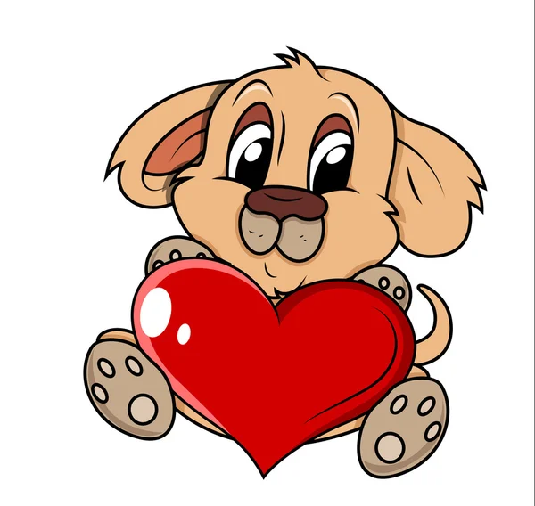 Cute Puppy Holding Heart — Stock Vector