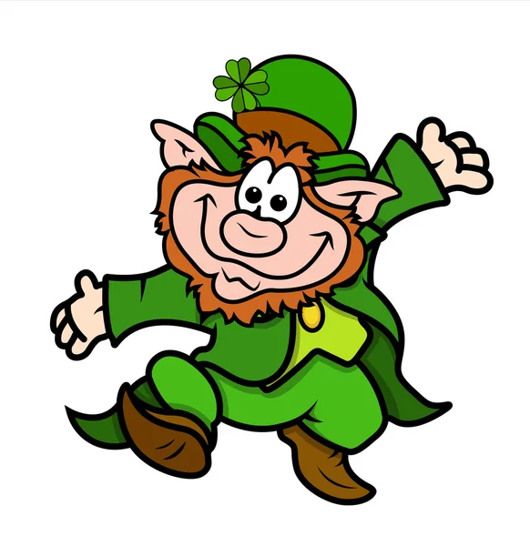 Cute Funny Happy Leprechaun Dancing — Stock Vector