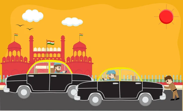 Traffic on Red Fort - India - Cartoon — Stock Vector