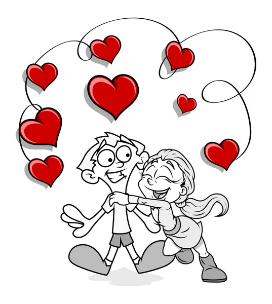 Funny Valentine Couple Vector Drawing — Stock Vector