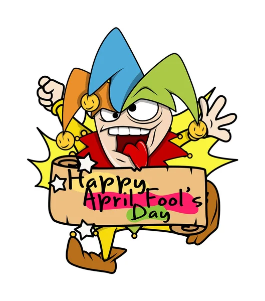 Funny Jester with April Fool Day Banner — Stock Vector