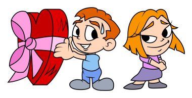 Sevimli çocuk onun kız arkadaşı kalp hediye sunma