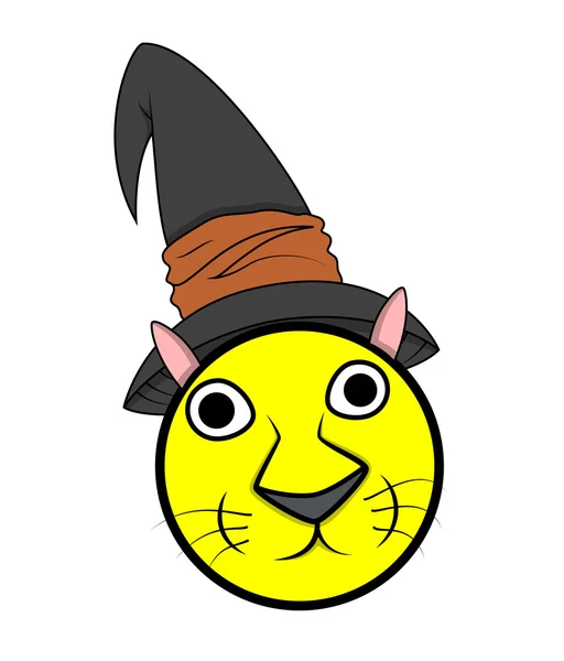 Funny Cartoon Cat Face Smiley Wearing Halloween Hat — Stock Vector