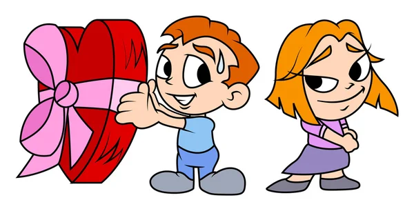 Sevimli çocuk onun kız arkadaşı kalp hediye sunma