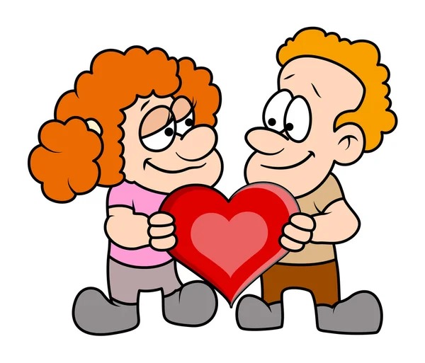 Senior Cartoon Couple with Heart — Stock Vector