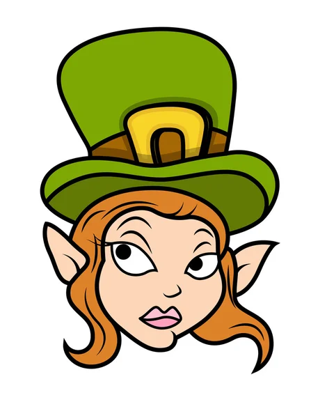 Elfo Leprechaun Girl Cara de personagem — Vetor de Stock