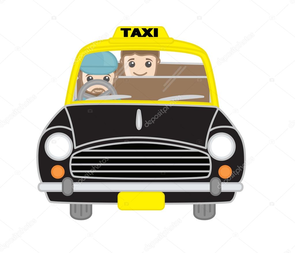 Cartoon Taxi Driver with Passenger Vector