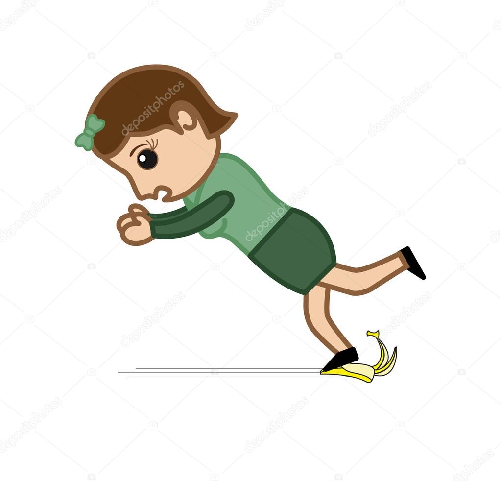 Cartoon Girl Falling Through Banana Peel — Stock Vector © baavli 70033841