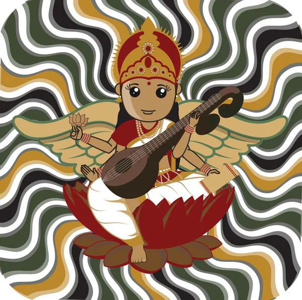 Déesse indienne Saraswati Illustration — Image vectorielle