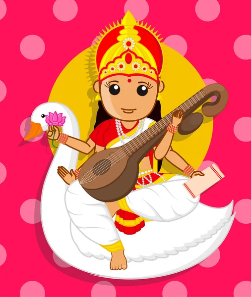 Maa Saraswati Riding Swan — Stock Vector