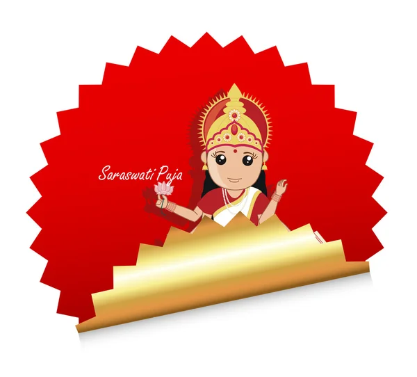 Indian Goddess Maa Saraswati Pooja Sticker — Stok Vektör