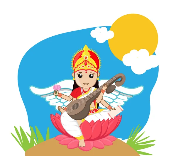 Diosa india de la educación - Maa Saraswati — Vector de stock