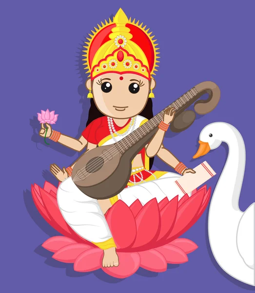 Maa Saraswati - Indian Goddess with Swan — Stock Vector