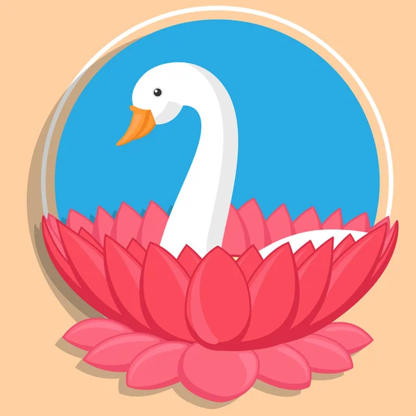 Swan in Lotus Flower — Stockový vektor