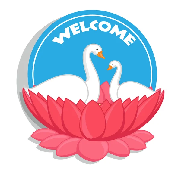 Welcome Banner - Swan Birds in Lotus Flower — Stockový vektor