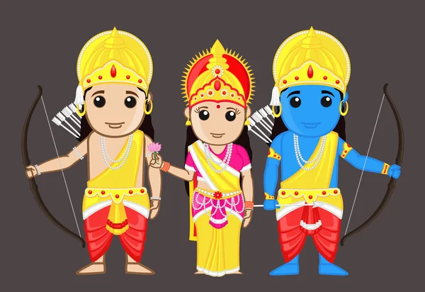 Lord Rama with Mata Sita and Brother Laxman — Stock Vector