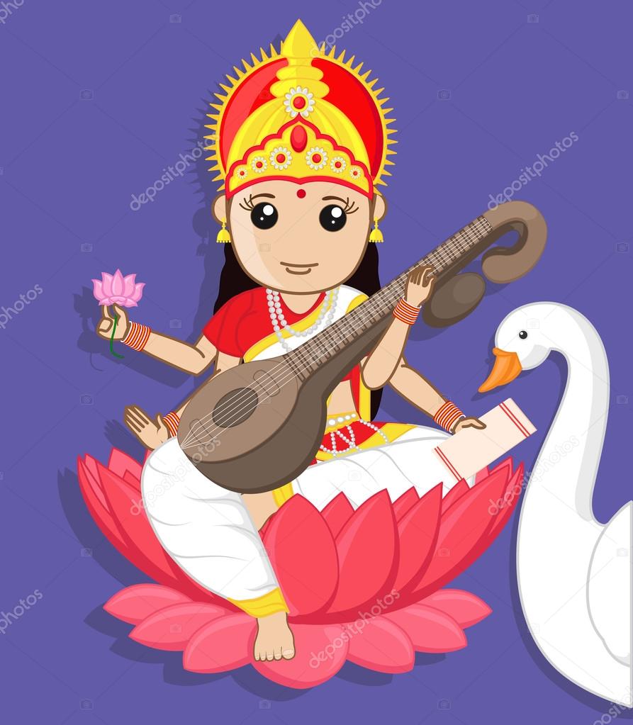 Maa Saraswati - Indian Goddess with Swan