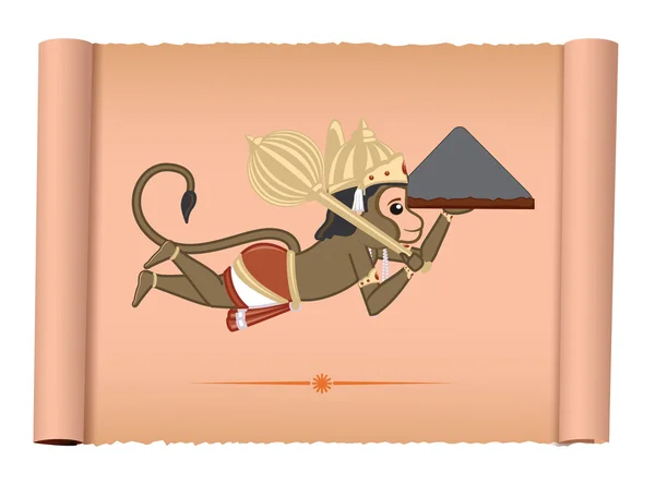 Lord Hanuman Flying and Bringing Mountain — Stok Vektör