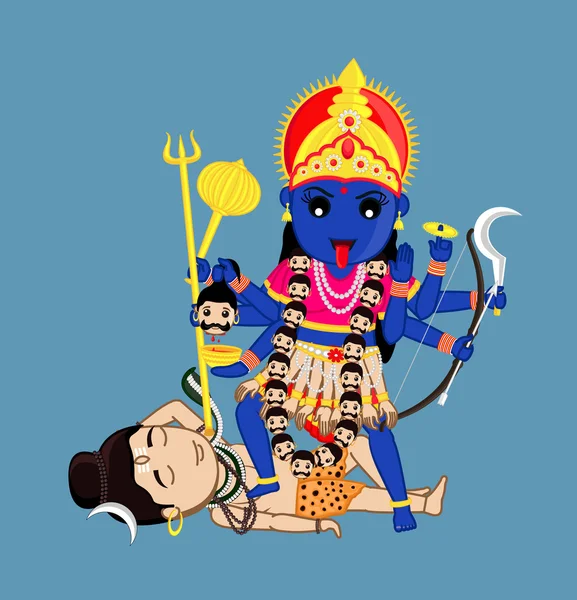 Maa Kali in piedi sul Signore Shiva - Dea mitologia indiana — Vettoriale Stock