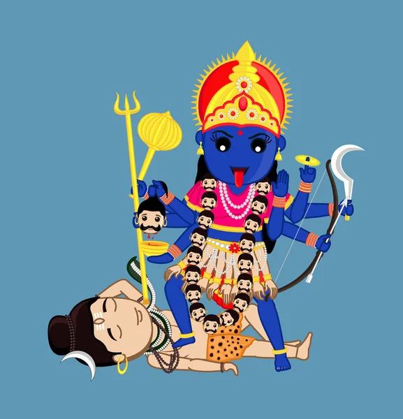 Maa Kali de pie sobre el Señor Shiva - Diosa de la mitología india — Vector de stock