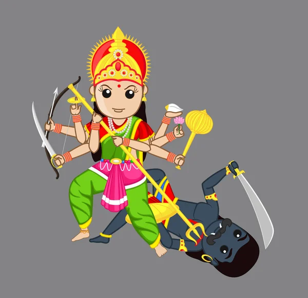 Maa Durga Killing Monster — Stok Vektör