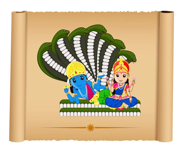 Lord Vishnu with Mata Laxmi — Stock Vector