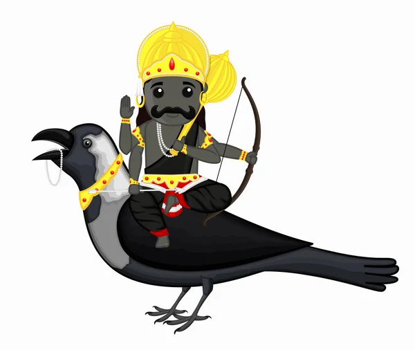 Shani Dev Riding on Crow Vector Illustration — ストックベクタ