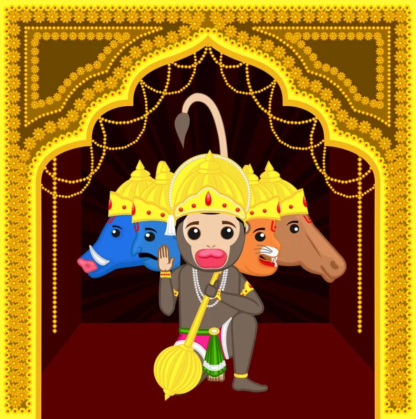 Panchmukhi Hanuman - Dibujos animados Dios — Vector de stock