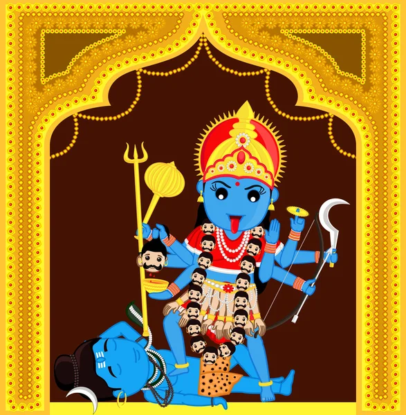 Maa Kali Standing Over Shiva — Stock Vector