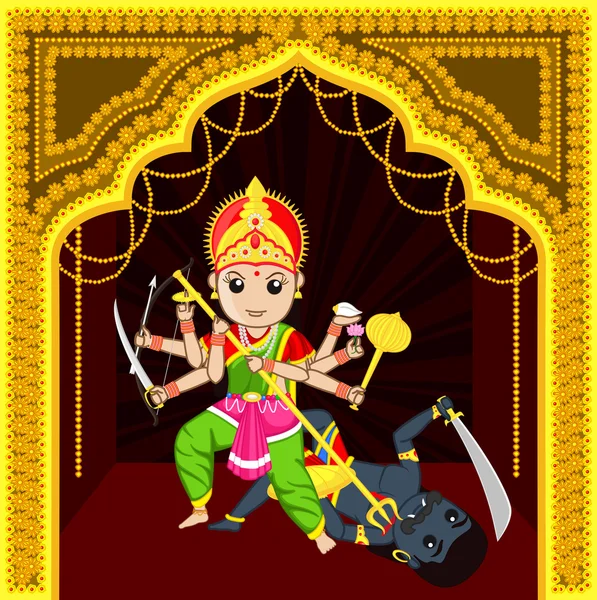 Maa Durga Killing Devil — Stock Vector