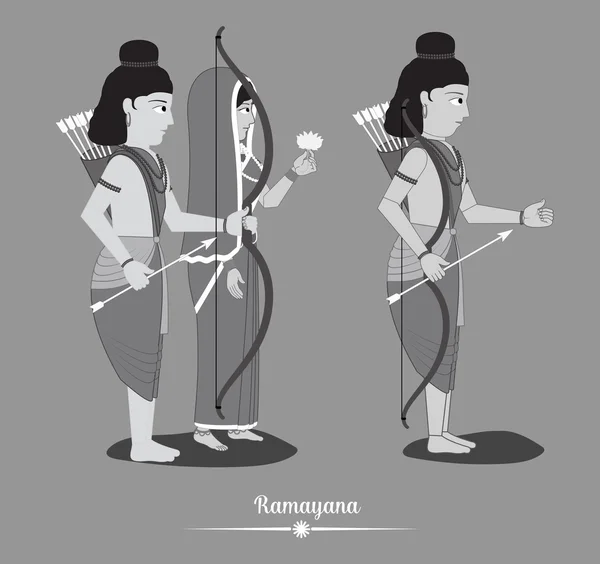 Cartoon Lord Rama with Sita and Laxmana — Stock vektor