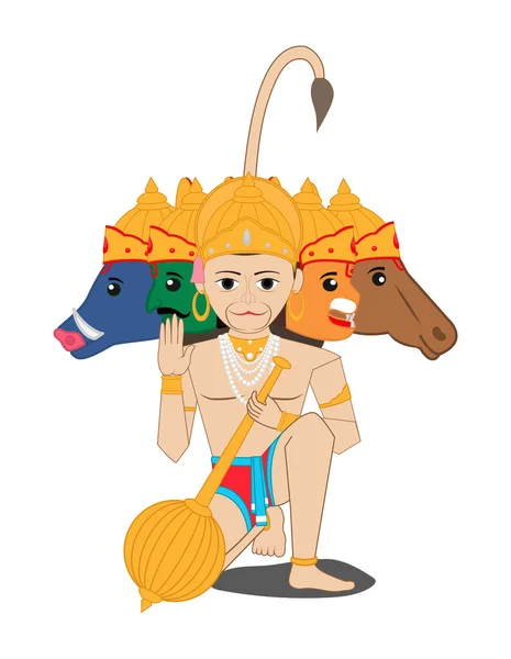 Panchmukhi Hanuman - Cartoon God — Stock Vector