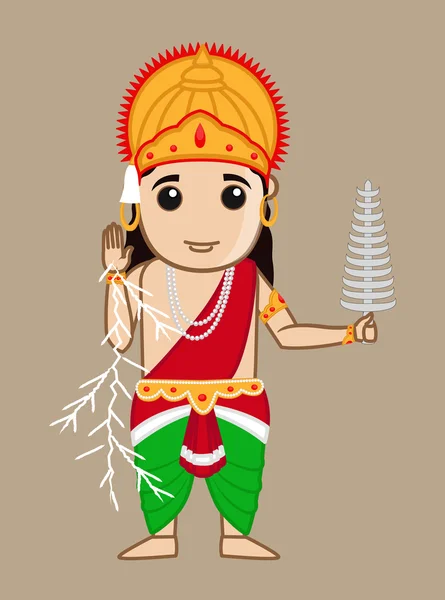 Cartoon Mythological Hindu Indra God — Stockvector