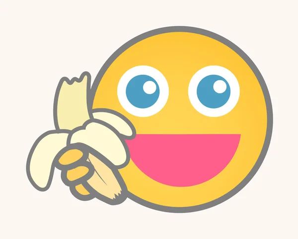 Eat Banana - Cartoon Smiley Vector Face — ストックベクタ