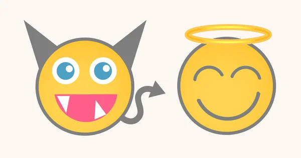 Ángel y diablo sonrientes — Vector de stock