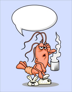 Cartoon Frustrated Shrimp Having Tea