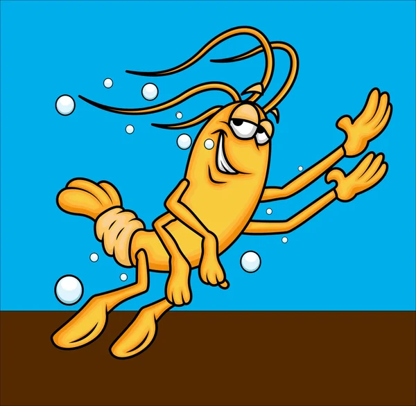 Cartoon Crayfish Swimming Underwater — Stock Vector