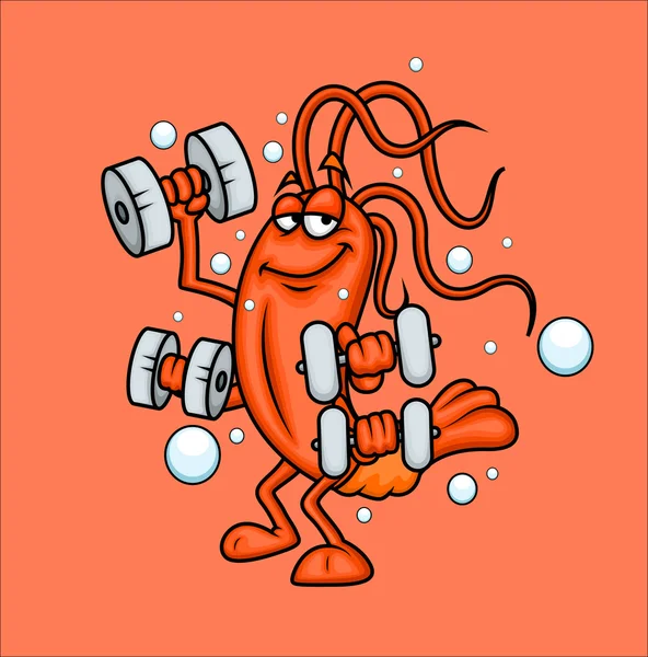 Cartoon Shrimp Doing Exercise — Διανυσματικό Αρχείο