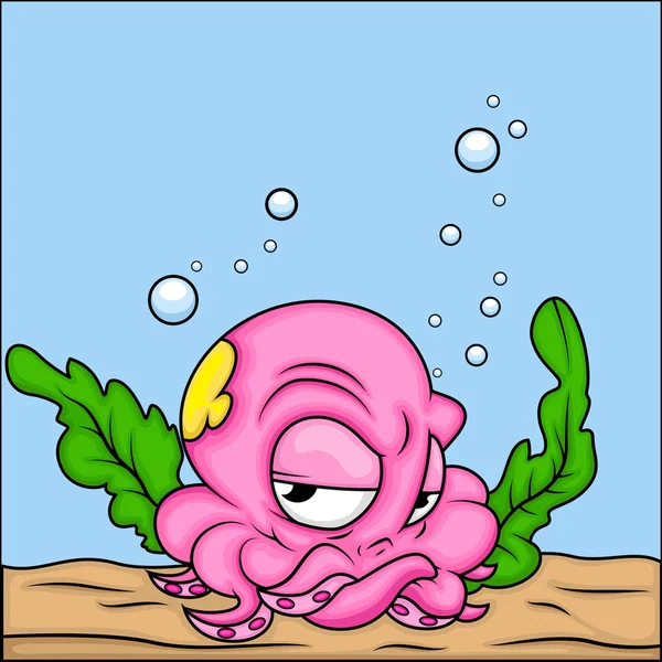 Underwater Angry Cartoon Octopus — Stock vektor