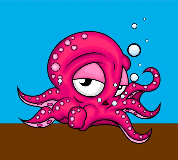 Depressed Octopus Character — 스톡 벡터